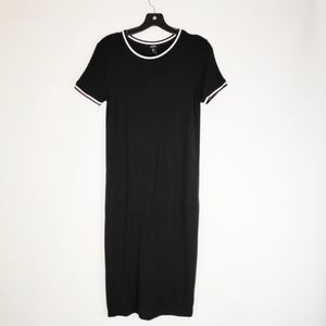 Forever 21 Black White Midi Dress Short Sleeve L